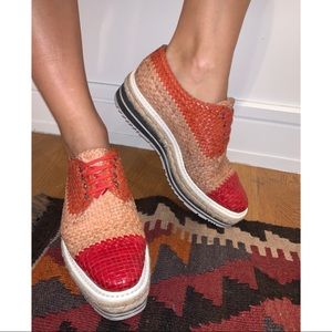 PRADA WOVEN MADRAS ESPADRILLE PLATFORM size 37